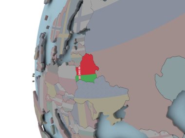 Belarus siyasi dünya üzerinde katıştırılmış bayrak ile. 3D çizim.