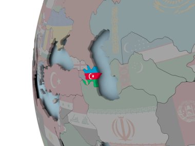 Azerbaycan siyasi dünya üzerinde katıştırılmış bayrak ile. 3D çizim.