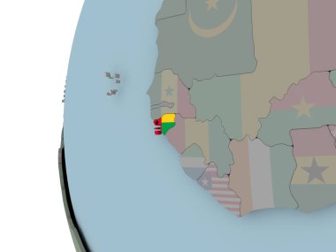 Gine-Bissau siyasi dünya üzerinde katıştırılmış bayrak ile. 3D çizim.