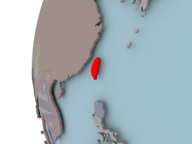 Tayvan siyasi dünya üzerinde katıştırılmış bayrak ile. 3D çizim.
