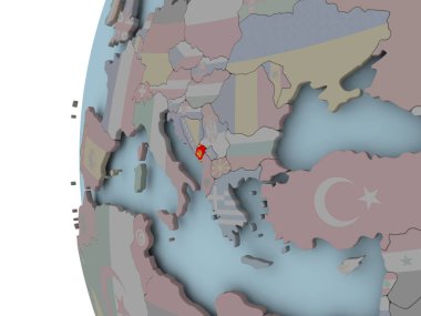 Karadağ siyasi dünya üzerinde katıştırılmış bayrak ile. 3D çizim.