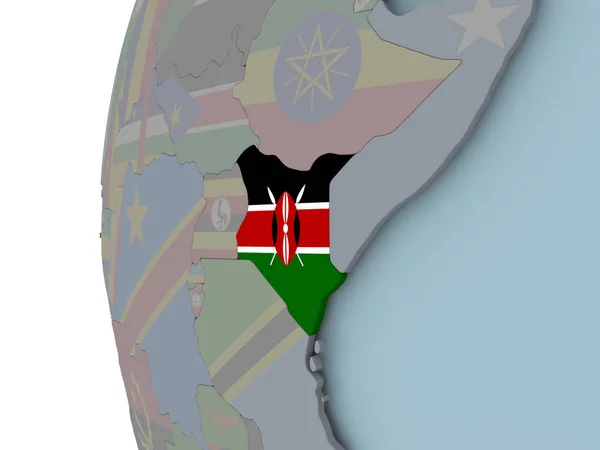 Kenia Mit Eingebetteter Flagge Auf Politischem Globus Illustration — Stockfoto