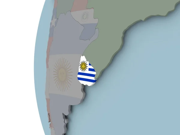 Уругваю Вбудованих Прапор Політичні Земної Кулі Ілюстрація — стокове фото