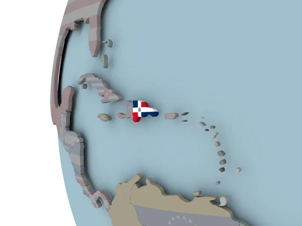Dominikanische Republik Mit Eingebetteter Flagge Auf Politischem Globus Illustration — Stockfoto