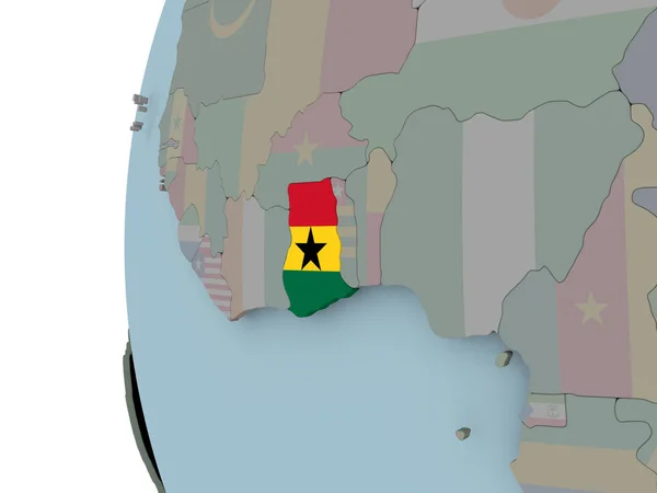 Ghana Med Inbäddade Flagga Politiska Jordglob Illustration — Stockfoto