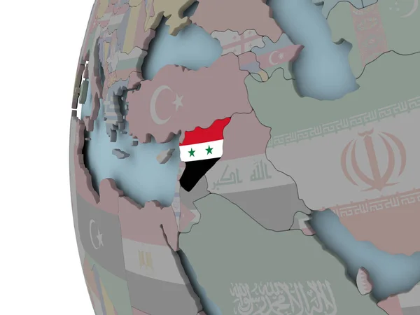 Siria Con Bandiera Incorporata Sul Globo Politico Illustrazione — Foto Stock