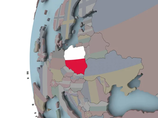 Polska Flagą Osadzone Globus Polityczny Ilustracja — Zdjęcie stockowe