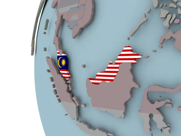 Malaisie Avec Drapeau Intégré Sur Globe Politique Illustration — Photo