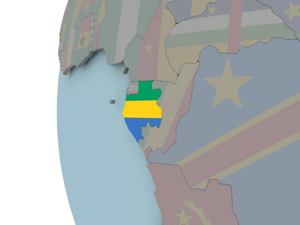Gabon Avec Drapeau Intégré Sur Globe Politique Illustration — Photo