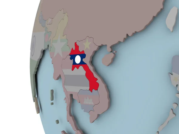Laos Con Bandiera Incorporata Sul Globo Politico Illustrazione — Foto Stock