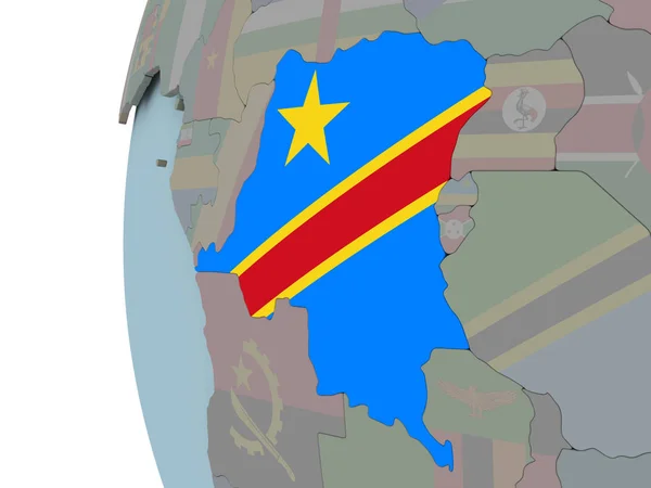 刚果民主共和国在政治世界上镶嵌国旗 — 图库照片