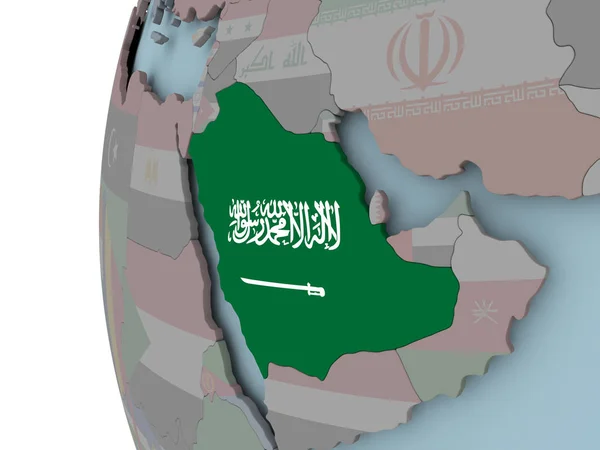 Saudi Arabia Mit Eingebetteter Flagge Auf Politischem Globus Illustration — Stockfoto