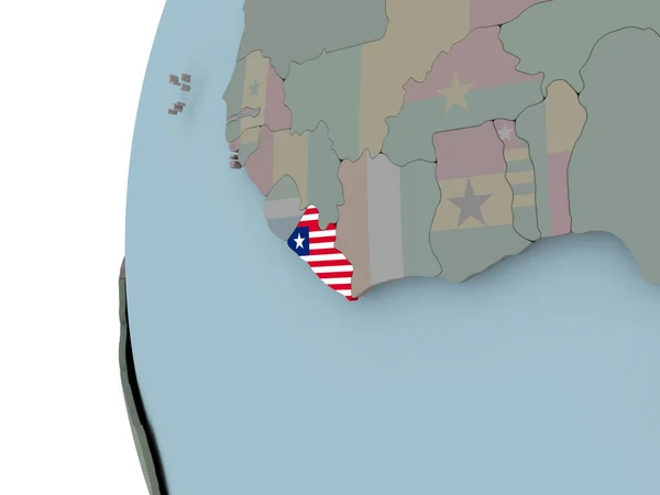 Liberya Siyasi Dünya Üzerinde Katıştırılmış Bayrak Ile Çizim — Stok fotoğraf