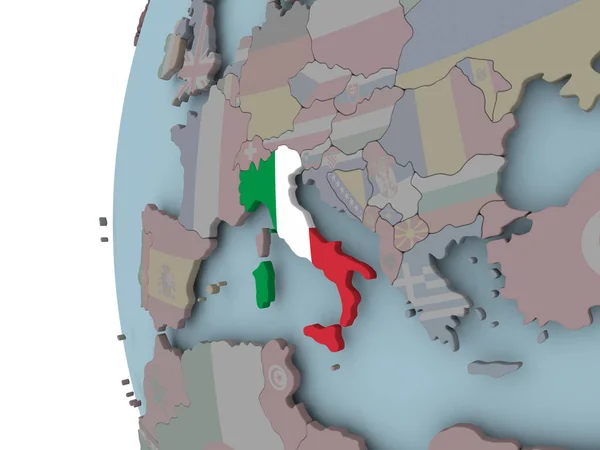 Italia Con Bandera Incrustada Globo Político Ilustración — Foto de Stock