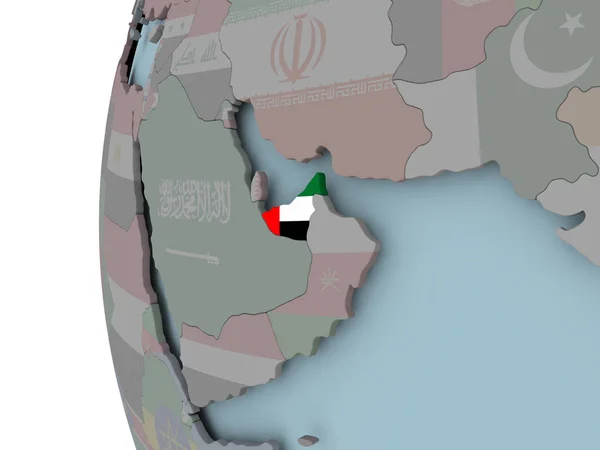 Zjednoczone Emiraty Arabskie Flagą Osadzone Globus Polityczny Ilustracja — Zdjęcie stockowe