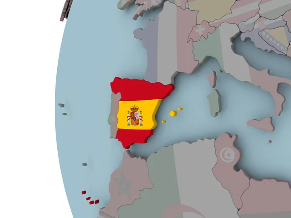 Испания Флагом Политическом Глобусе Иллюстрация — стоковое фото