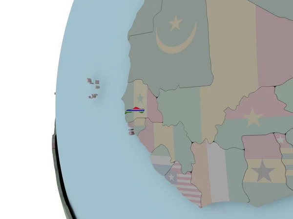 Gambie Vloženými Vlajky Politické Globe Obrázek — Stock fotografie