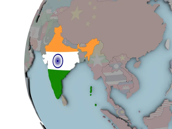 India Beágyazott Zászló Politikai Földgömb Illusztráció — Stock Fotó