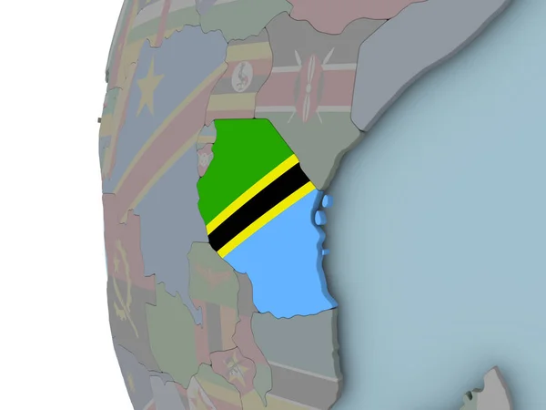 Tanzania Con Bandiera Incorporata Sul Globo Politico Illustrazione — Foto Stock