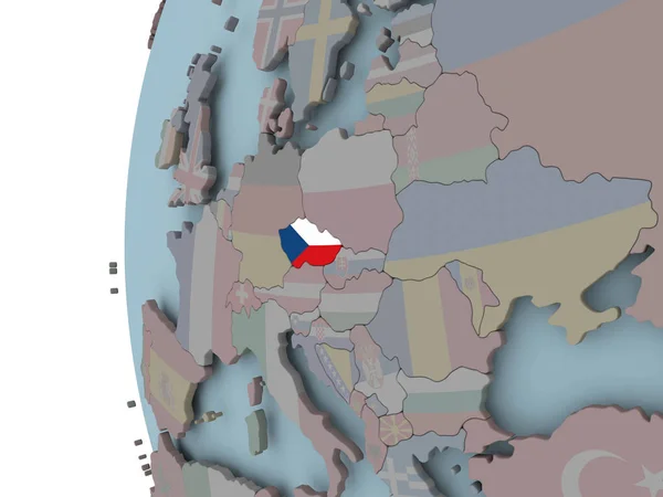 République Tchèque Avec Drapeau Intégré Sur Globe Politique Illustration — Photo