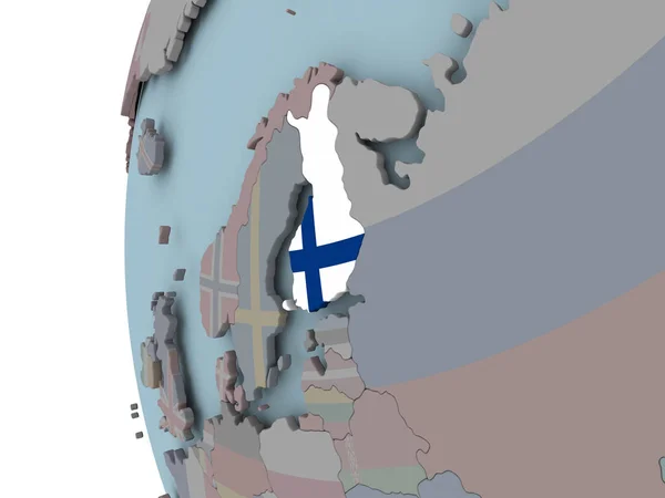 Finnland Mit Eingebetteter Flagge Auf Politischem Globus Illustration — Stockfoto