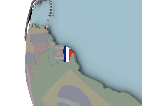 Franska Guyana Med Inbäddade Flagga Politiska Jordglob Illustration — Stockfoto