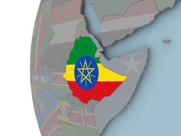 Эфиопия Флагом Политическом Глобусе Иллюстрация — стоковое фото