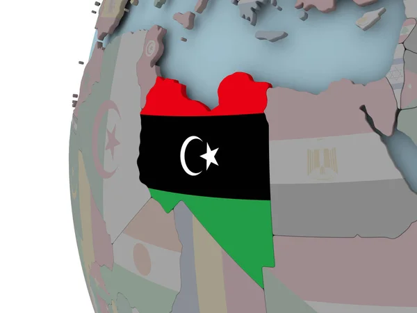 Libia Con Bandiera Incorporata Sul Globo Politico Illustrazione — Foto Stock