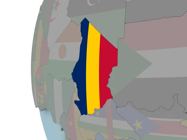 Czad Flagą Osadzone Globus Polityczny Ilustracja — Zdjęcie stockowe
