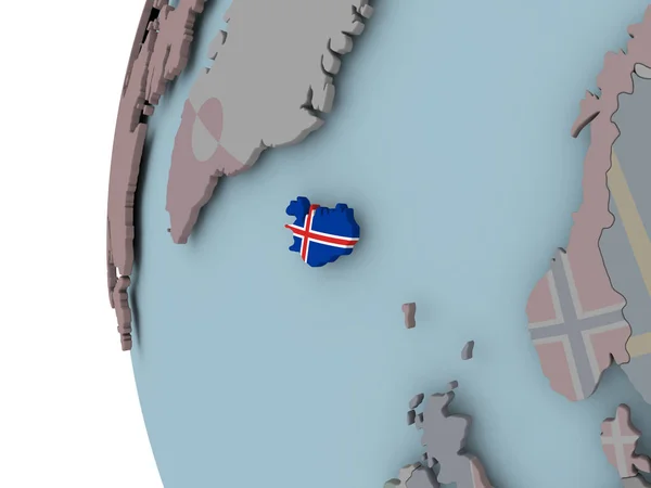 Islande Avec Drapeau Intégré Sur Globe Politique Illustration — Photo