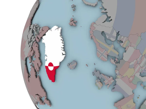 Grönland Med Inbäddade Flagga Politiska Jordglob Illustration — Stockfoto