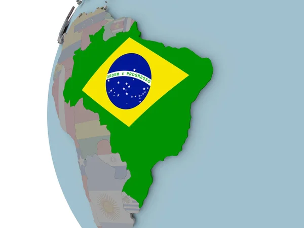 Brasilien Mit Eingebetteter Flagge Auf Politischem Globus Illustration — Stockfoto