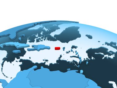 Porto Riko Haritası kırmızı şeffaf okyanuslar ile mavi siyasi dünya üzerinde. 3D çizim.