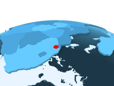 Svaziland Haritası kırmızı şeffaf okyanuslar ile mavi siyasi dünya üzerinde. 3D çizim.