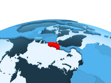 Kosta Rika Haritası kırmızı şeffaf okyanuslar ile mavi siyasi dünya üzerinde. 3D çizim.
