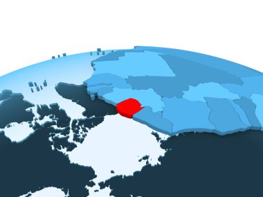 Sierra Leone Haritası kırmızı şeffaf okyanuslar ile mavi siyasi dünya üzerinde. 3D çizim.