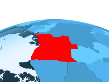 Angola Haritası kırmızı şeffaf okyanuslar ile mavi siyasi dünya üzerinde. 3D çizim.