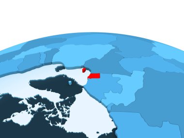 Ekvator Gine Haritası kırmızı şeffaf okyanuslar ile mavi siyasi dünya üzerinde. 3D çizim.