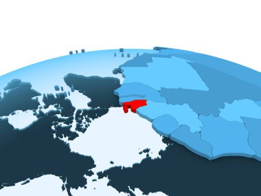 Gine-Bissau Haritası kırmızı şeffaf okyanuslar ile mavi siyasi dünya üzerinde. 3D çizim.
