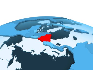 Nikaragua Haritası kırmızı şeffaf okyanuslar ile mavi siyasi dünya üzerinde. 3D çizim.