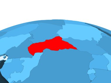 Orta Afrika Haritası kırmızı şeffaf okyanuslar ile mavi siyasi dünya üzerinde. 3D çizim.