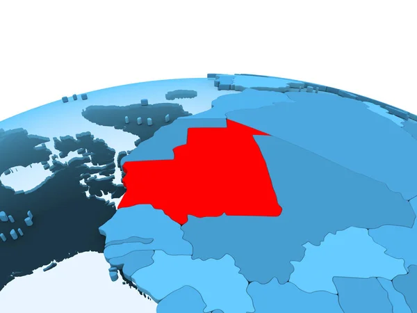 Carte Mauritanie Rouge Sur Globe Politique Bleu Avec Des Océans — Photo