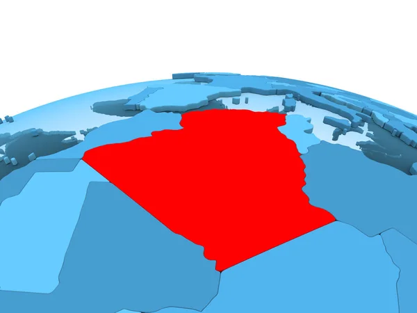Χάρτης Της Αλγερίας Στο Κόκκινο Μπλε Πολιτικό Πλανήτη Διαφανή Ωκεανούς — Φωτογραφία Αρχείου