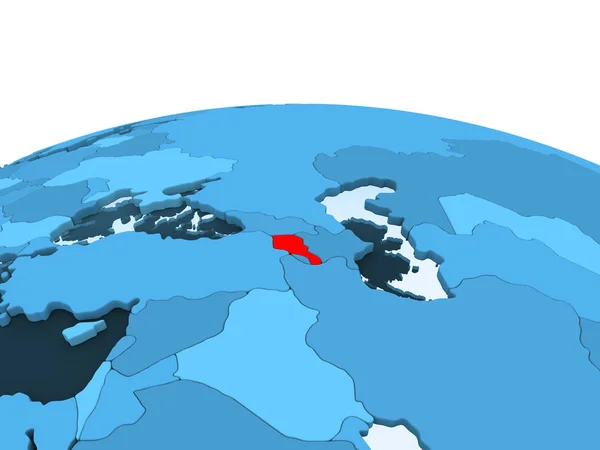 Mapa Armenia Rojo Sobre Globo Político Azul Con Océanos Transparentes —  Fotos de Stock