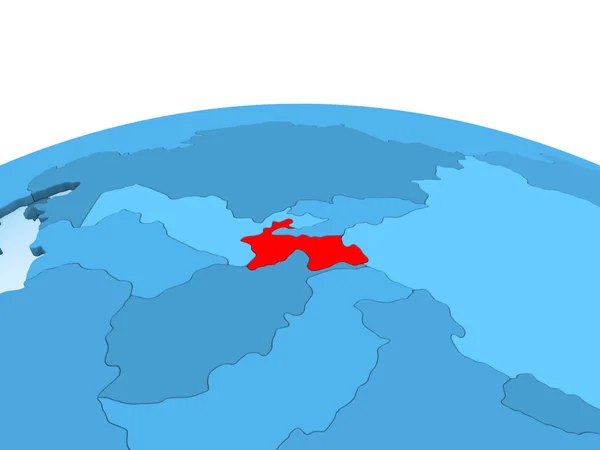 Mapa Tayikistán Rojo Sobre Globo Político Azul Con Océanos Transparentes —  Fotos de Stock