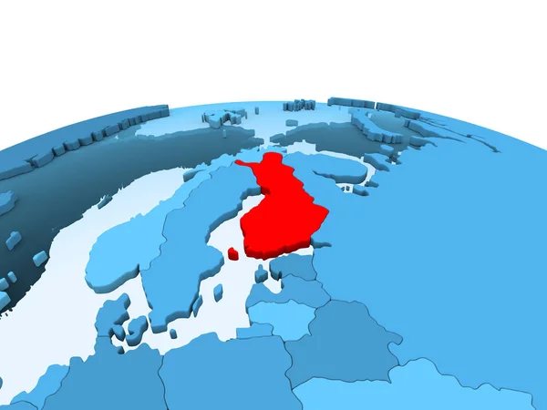 Mapa Finlandia Rojo Sobre Globo Político Azul Con Océanos Transparentes — Foto de Stock
