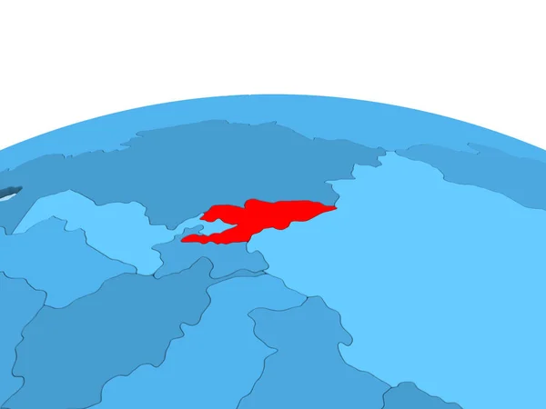 Χάρτης Της Κιργιζίας Στο Κόκκινο Μπλε Πολιτικό Πλανήτη Διαφανή Ωκεανούς — Φωτογραφία Αρχείου