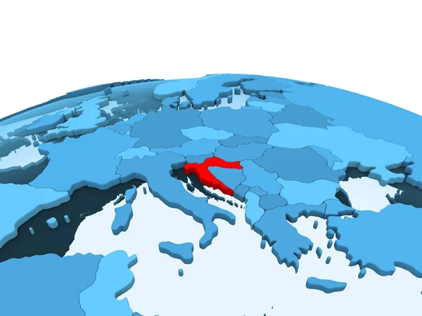 Mapa Croácia Vermelho Globo Político Azul Com Oceanos Transparentes Ilustração — Fotografia de Stock