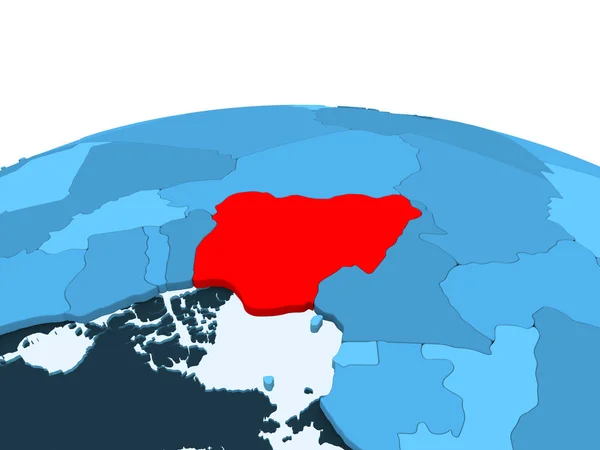 Mapa Nigeria Rojo Sobre Globo Político Azul Con Océanos Transparentes — Foto de Stock