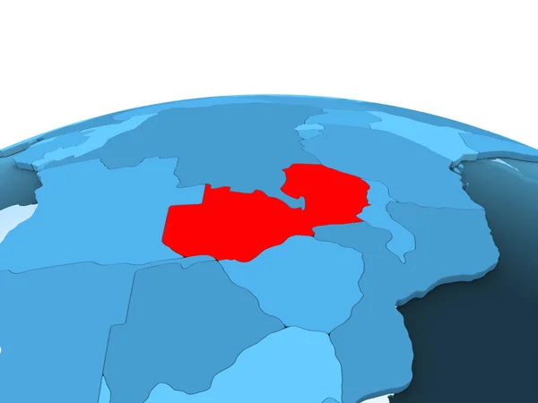 Карта Замбии Красном Голубом Политическом Глобусе Прозрачными Океанами Иллюстрация — стоковое фото